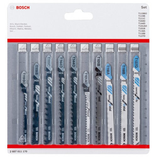 BOSCH 10-dielna sada listov do priamočiarej píly so stopkou v tvare T Wood and 2607011170