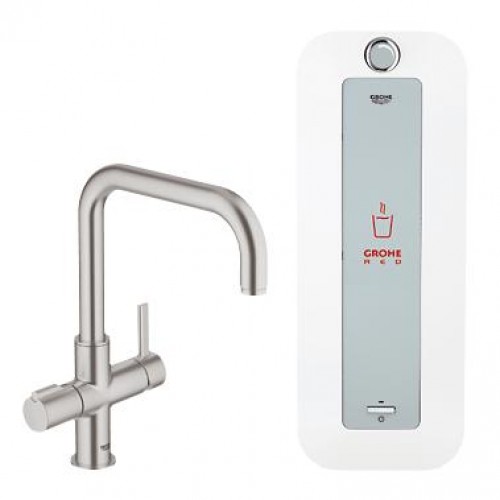GROHE Red Duo páková drezová batéria a combi-boiler (8 l), supersteel 30156DC0