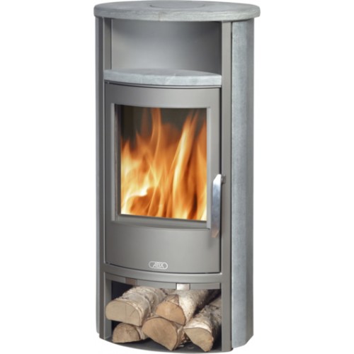 ABX Island 4572-5 krbové kachle na drevo, šedý plech + mastenec guľatý, vr. hornej dosky ABX Island 4572-5 krbové kachle na drevo, šedý plech + mastenec guľatý, vr. hornej dosky