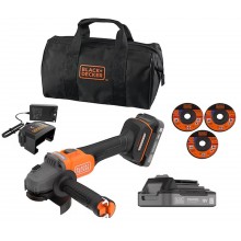 Black & Decker BCG6L8D2S Aku bezuhlíková uhlová brúska (18V/2x2,0Ah), 3x kotúč a taška