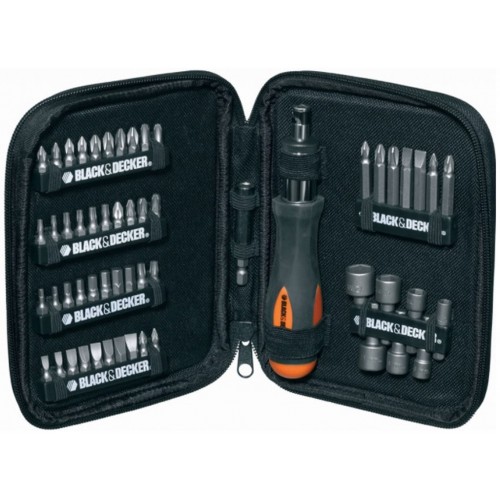 Black & Decker Sada bitov a nástrčných kľúčov s račňovým skrutkovačom 56 dielna A7104-XJ