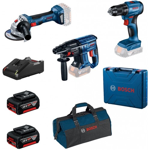 BOSCH Kombinovaná sada: GSR 185-LI+GWS 180-LI + GBH 180-LI + 2×GBA 4,0 Ah 0615990N1Y