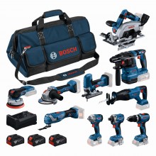 BOSCH 10dielna sada 18V náradia GSB+GBH+GWS+GDR+GKS+GSA+GOP+GST+GDS+GEX+3x5,0Ah 0615A500EH