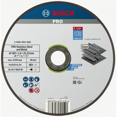 BOSCH Rezací kotúč Stainless Steel and Metal, 180 × 1,6 × 22,23 mm, rovný, OSA 2608603406 BOSCH Rezací kotúč Stainless Steel and Metal, 180 × 1,6 × 22,23 mm, rovný, OSA 2608603406