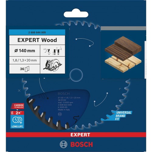 BOSCH Kotúč EXPERT Wood na drevo pre okružné píly, 140 × 1,8/1,3 × 20 mm, T36 2608644009