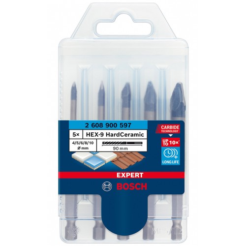 BOSCH 5-dielna sada vrtákov EXPERT HEX-9 HardCeramic 4, 5, 6, 8, 10 mm 2608900597