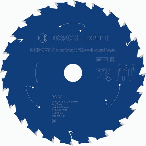 BOSCHPílový kotúč EXPERT Construct Wood cordless, 160 x 1,6/1 x 20 mm, T24 2608902209
