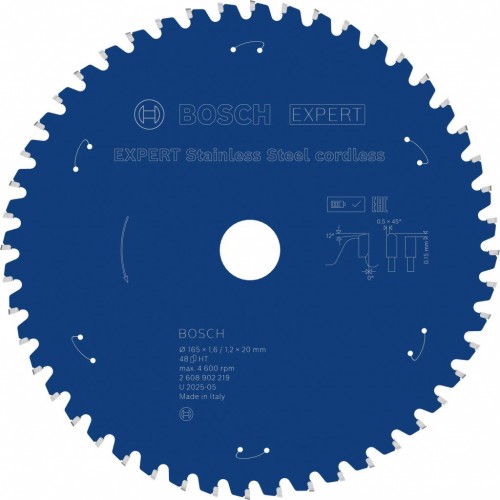 BOSCH Pílový kotúč EXPERT Stainless Steel cordless, 165 x 1,6/1,2 x 20 mm, T48 2608902219