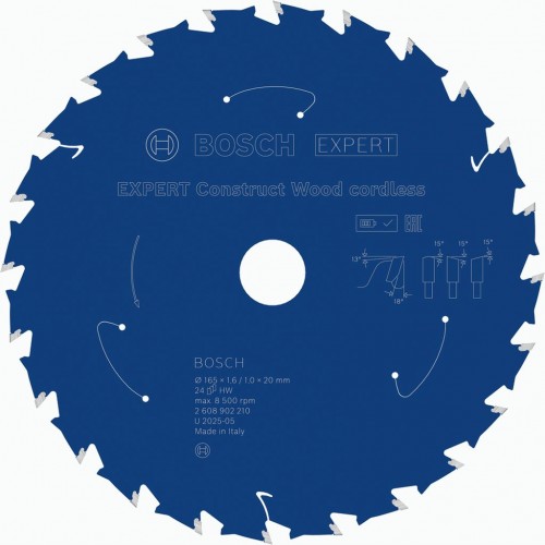 BOSCH Pílový kotúč EXPERT Construct Wood cordless, 165 x 1,6/1 x 20 mm, T24 2608902210