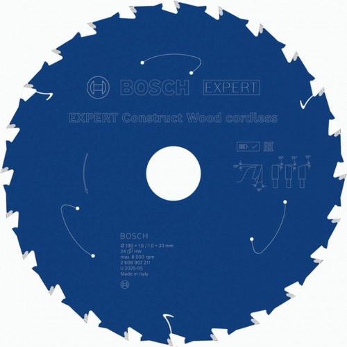 BOSCH Pílový kotúč EXPERT Construct Wood cordless, 190 x 1,6/1 x 20 mm, T24 2608902211