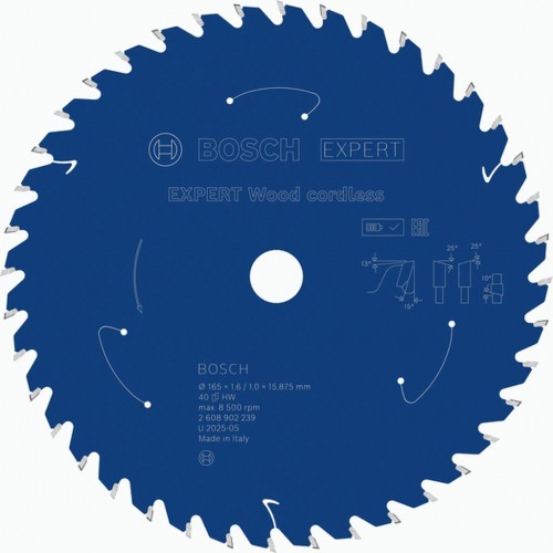 BOSCH Pílový kotúč EXPERT Wood cordless, 165 x 1,6/1 x 15,875 mm, T40 2608902239
