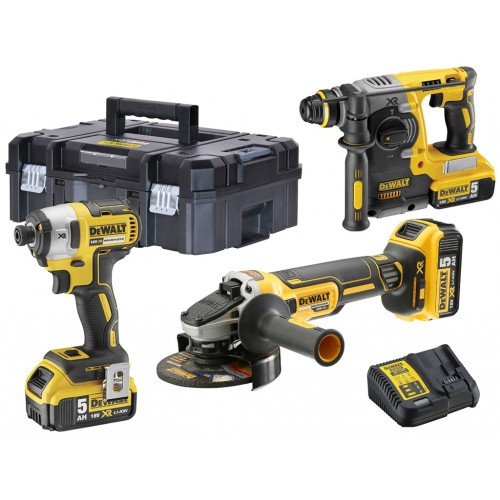 DeWALT DCK305P3T Kombo sada DCH273N + DCG405 + DCF887 + DCB115 + (18V/3x5,0Ah) kufor Tstak