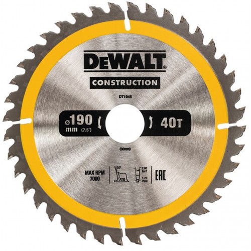 DeWALT DT1945 Pílový kotúč Construction 190 x 30mm, 40zubov, ATB 10°