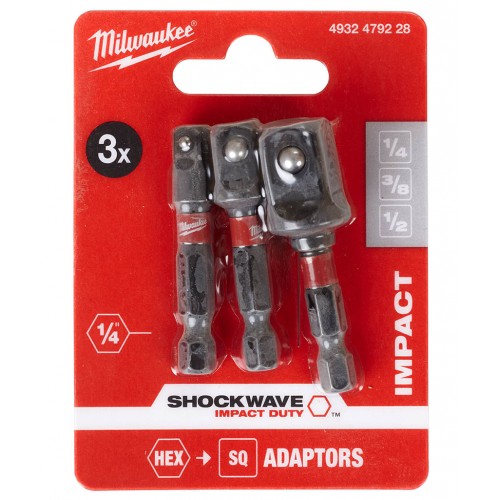 Milwaukee Sada 3 ks rázových adaptérov SHOCKWAVE 1/4" - 3/8" - 1/2" 4932479228