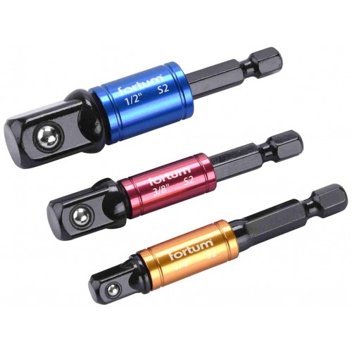 FORTUM adaptéry do vŕtačky s otoč.úchytem 3ks, 1/4 "-3/8" -1/2 ", S2 4742203