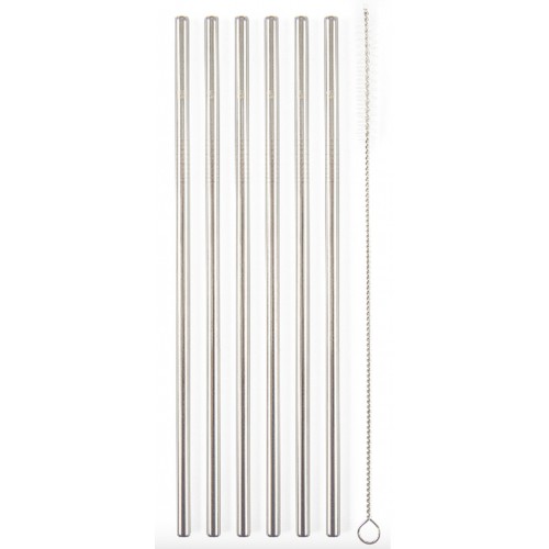 G21 Kovová slamky BeEco Classic 6 ks strieborná, rovná + kefka na čistenie 6352100
