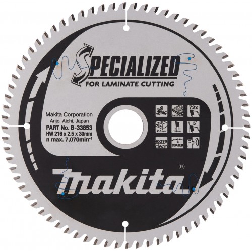MakitaB-33853 - Pilový kotúč na lamino SPECIALIZED 216x2,5x30 mm 72Z = old B-29474 MakitaB-33853 - Pilový kotúč na lamino SPECIALIZED 216x2,5x30 mm 72Z = old B-29474
