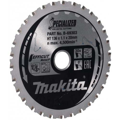 Makita B-69303 TCT Pílový kotúč Efficut, kov 136mm 30T= old B-60303 Makita B-69303 TCT Pílový kotúč Efficut, kov 136mm 30T= old B-60303