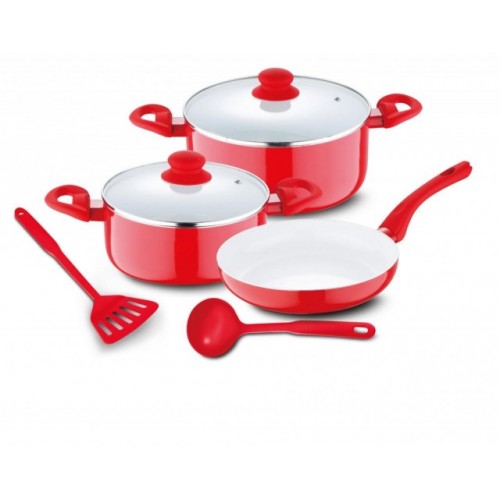 RENBERG Sada riadu s keramickým povrchom 7 ks, červená RB-1196cerv RENBERG Sada riadu s keramickým povrchom 7 ks, červená RB-1196cerv