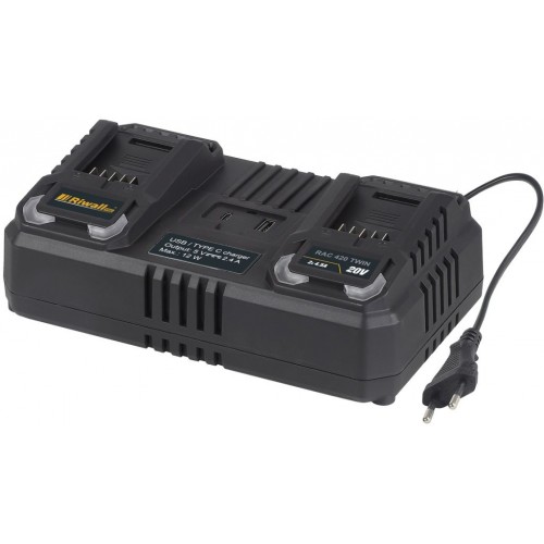 Riwall PRO RAC 420 TWIN – dvojitá rýchlonabíjačka pre akumulátory 20 V (4,5 A) RACC00141 Riwall PRO RAC 420 TWIN – dvojitá rýchlonabíjačka pre akumulátory 20 V (4,5 A) RACC00141