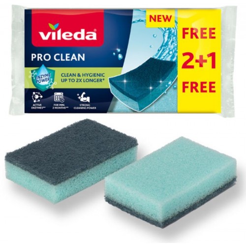VILEDA Pro Clean hubka 2+1 ks pre efektívne čistenie a hygienické riešenia 179248