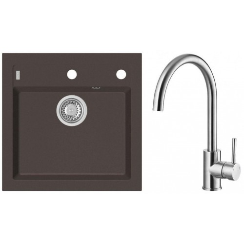 ALVEUS Set FORMIC 20 drez 520x510 mm + batéria ELZA, Chocolate 03 + kartáčovaná oceľ ALVEUS Set FORMIC 20 drez 520x510 mm + batéria ELZA, Chocolate 03 + kartáčovaná oceľ