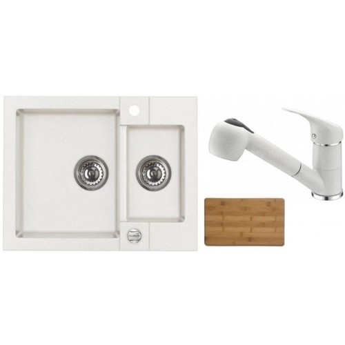 ALVEUS set drez Rock 80 + batérie Bora Bora v bielej + doska na krájanie ALVEUS set drez Rock 80 + batérie Bora Bora v bielej + doska na krájanie