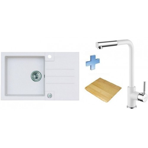 ALVEUS set drez Rock 130 white + doska na krájanie + batérie Flores white / chróm