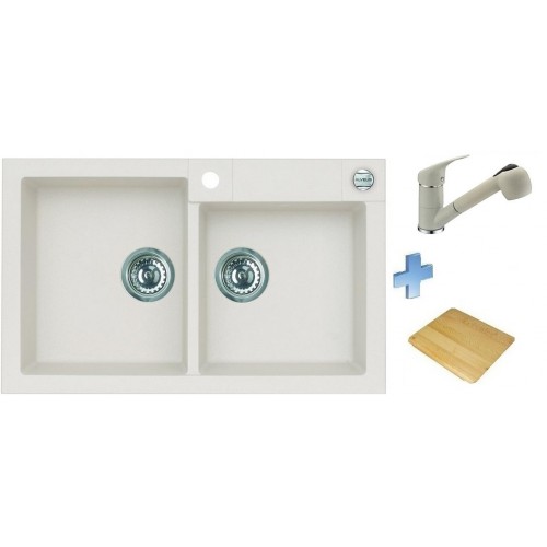 ALVEUS set drez Rock 90 white + batéria Bora Bora white + doska na krájanie ALVEUS set drez Rock 90 white + batéria Bora Bora white + doska na krájanie