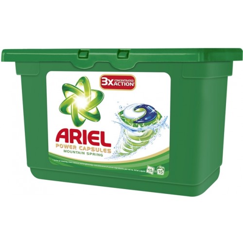 Ariel Active Gel Mountain spring prác gélové vankúšikmi na biele prádlo 15 ks