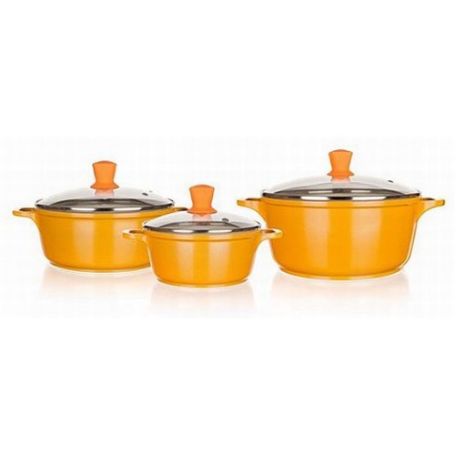 BANQUET Sada hrncov s pokrievkou 3KS 16 + 20 + 24 cm Gourmet Ceramia ORANGE