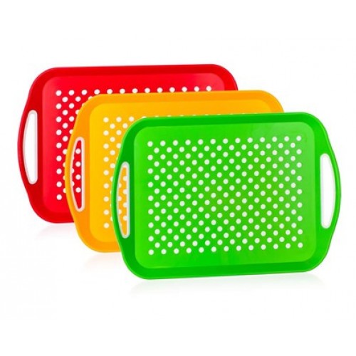 BANQUET Plastový tác 46x32x4,5 cm, protišmykový, mix 3 farieb 12G57MIX