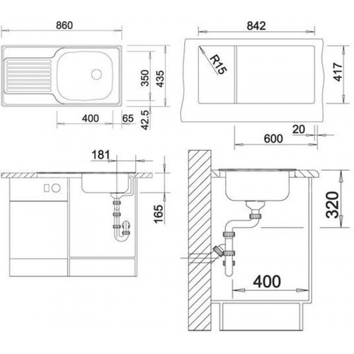 BLANCO set MAGNAT prírodný nerez 860 x 435 mm + MILA-S batéria chróm