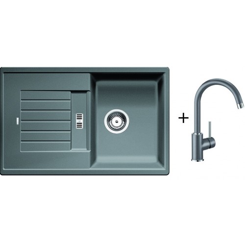 BLANCO Set drez Zia 45 S SILGRANIT hliniková metalíza + batéria Mida hliniková metalíza