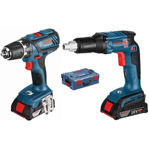 BOSCH GSR 18 V-EC TE + GSR 18-2-LI Plus + 2 x 4,0 Ah + L-Boxx 0615990HS1