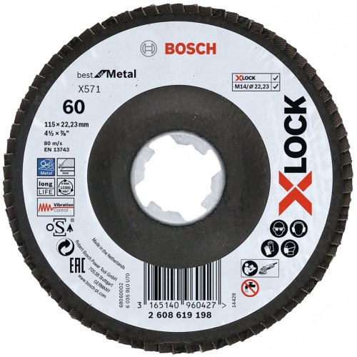 BOSCH X-LOCK Best for Metal Lamelový brúsny kotúč X571, 115x22,23mm, G60, 2608619198