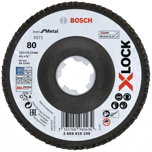 BOSCH X-LOCK Best for Metal Lamelový brúsny kotúč X571, 115x22,23mm, G80, 2608619199