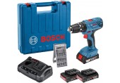 BOSCH GSB 18 V-21 Aku príklepový skrutkovač, 3×GBA 2.0Ah, GAX 18V-30, kufor, 06019H1100