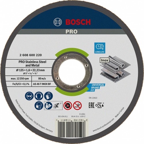 BOSCH Rezací kotúč PRO Stainless Steel and Metal, 125 × 1,6 × 22,23 mm, rovný 2608600220