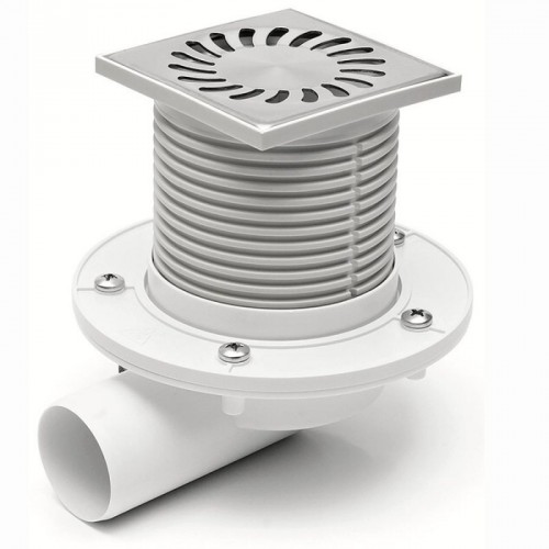 Podlahová vpusť bočná DN 50 (PVB50N-PR2) nerez 122 x 122 mm, s prírubou 425