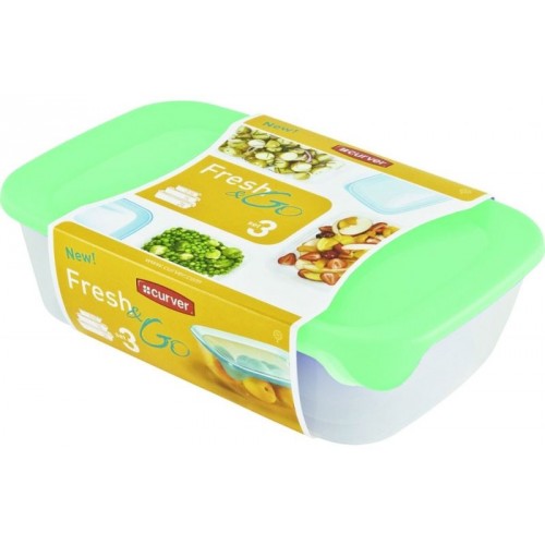 CURVER SET FRESH & GO 2L+1L+0,5L dózy transparentné/mint 08026-Q29 CURVER SET FRESH & GO 2L+1L+0,5L dózy transparentné/mint 08026-Q29