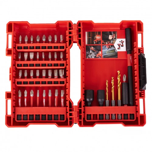 Milwaukee Shockwave Sada bitů a vrtáků 40ks + pravoúhlý rázový nástavec 4932478906