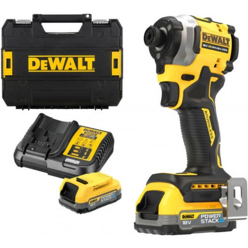 DeWALT DCF850E2T Aku rázový uťahovák 1/4" (18V/208Nm/2x1,7Ah PowerStack) kufor Tstak