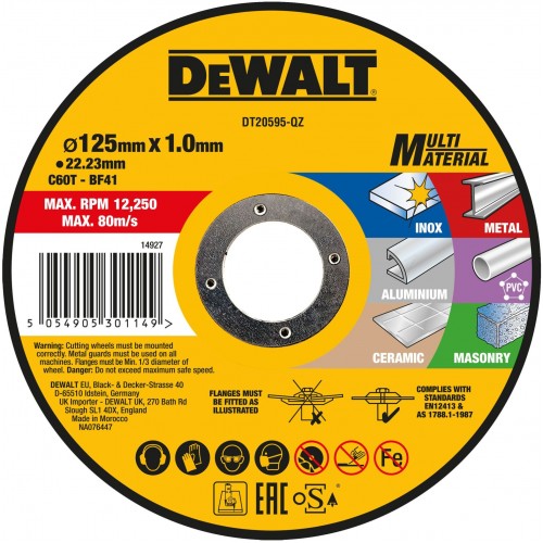DeWALT DT20595 Multimateriálový rezný kotúč 125 × 22,2 × 1,0 mm DeWALT DT20595 Multimateriálový rezný kotúč 125 × 22,2 × 1,0 mm