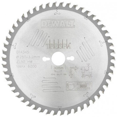 DeWALT DT4345 Pílový kotúč Extreme 250 x 30 mm, 50 zubov, HZ 10 °