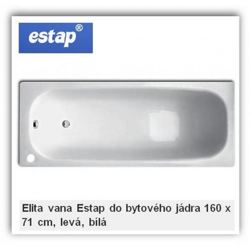 ESTAP Elita vaňa zo smaltovanej ocele 160x70 cm do bytového jadra, ľavá ESTAP Elita vaňa zo smaltovanej ocele 160x70 cm do bytového jadra, ľavá