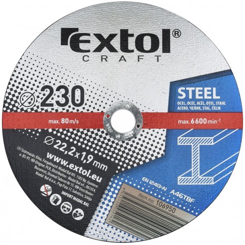 EXTOL CRAFT kotúče 230x1, 9x22, 2mm, rezné na kov 5ks 106950 EXTOL CRAFT kotúče 230x1, 9x22, 2mm, rezné na kov 5ks 106950