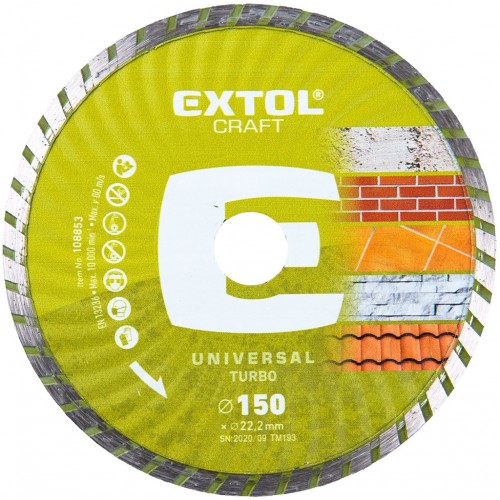 EXTOL CRAFT kotúč diamantový rezný 150x22, 2mm TURBO - suché i mokré rezanie 108853