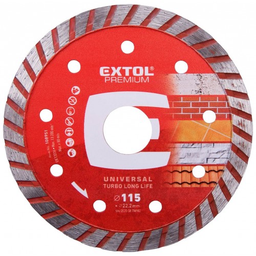 EXTOL PREMIUM kotúč diamantový rezný 115x22, 2mm - TURBO 108951