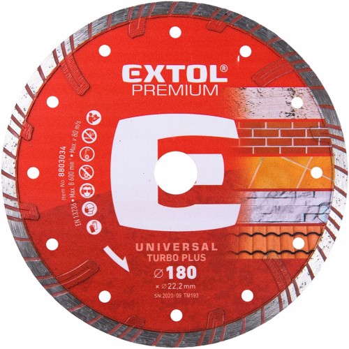 EXTOL PREMIUM kotúč diamantový rezný 180x22,2mm TURBO PLUS - suché i mokré rezanie 8803034